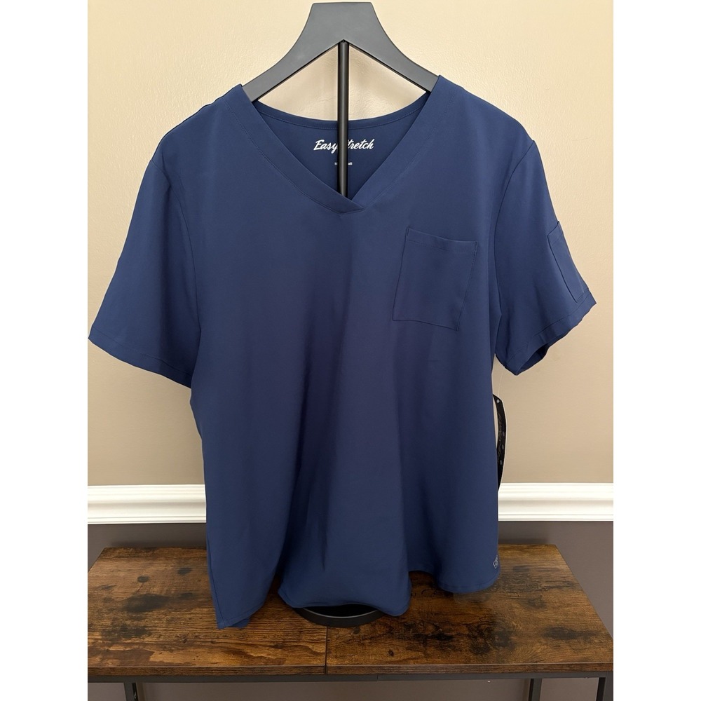 Easy Stretch Women's Chloe 3-Pocket V-Neck Tuck-IN Scrub Top Navy Size 2X